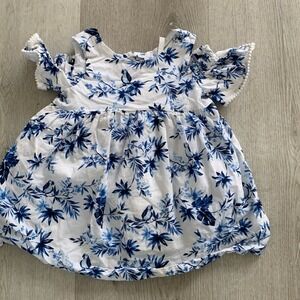 Janie and Jack Dress blue white chinoiserie tropical parrot size 18/24‎ m romper